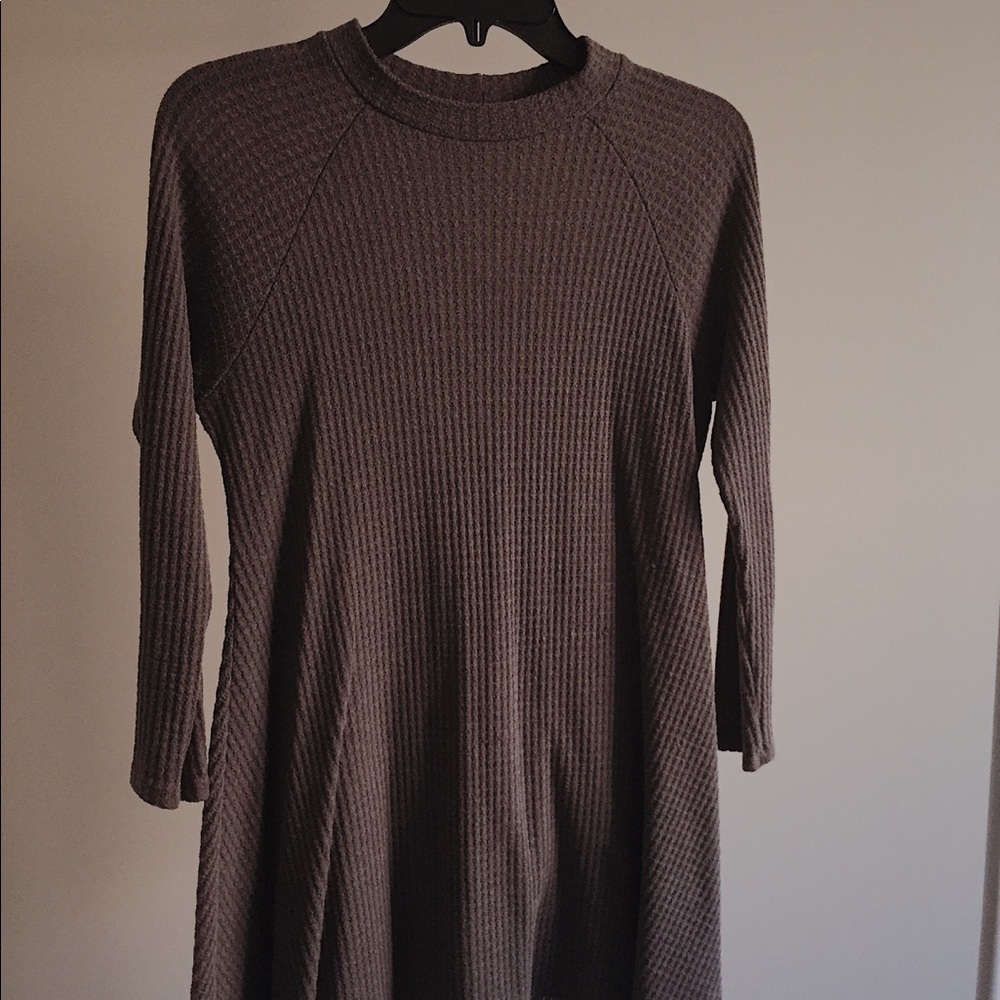 Long sleeve high neck gray mini dress